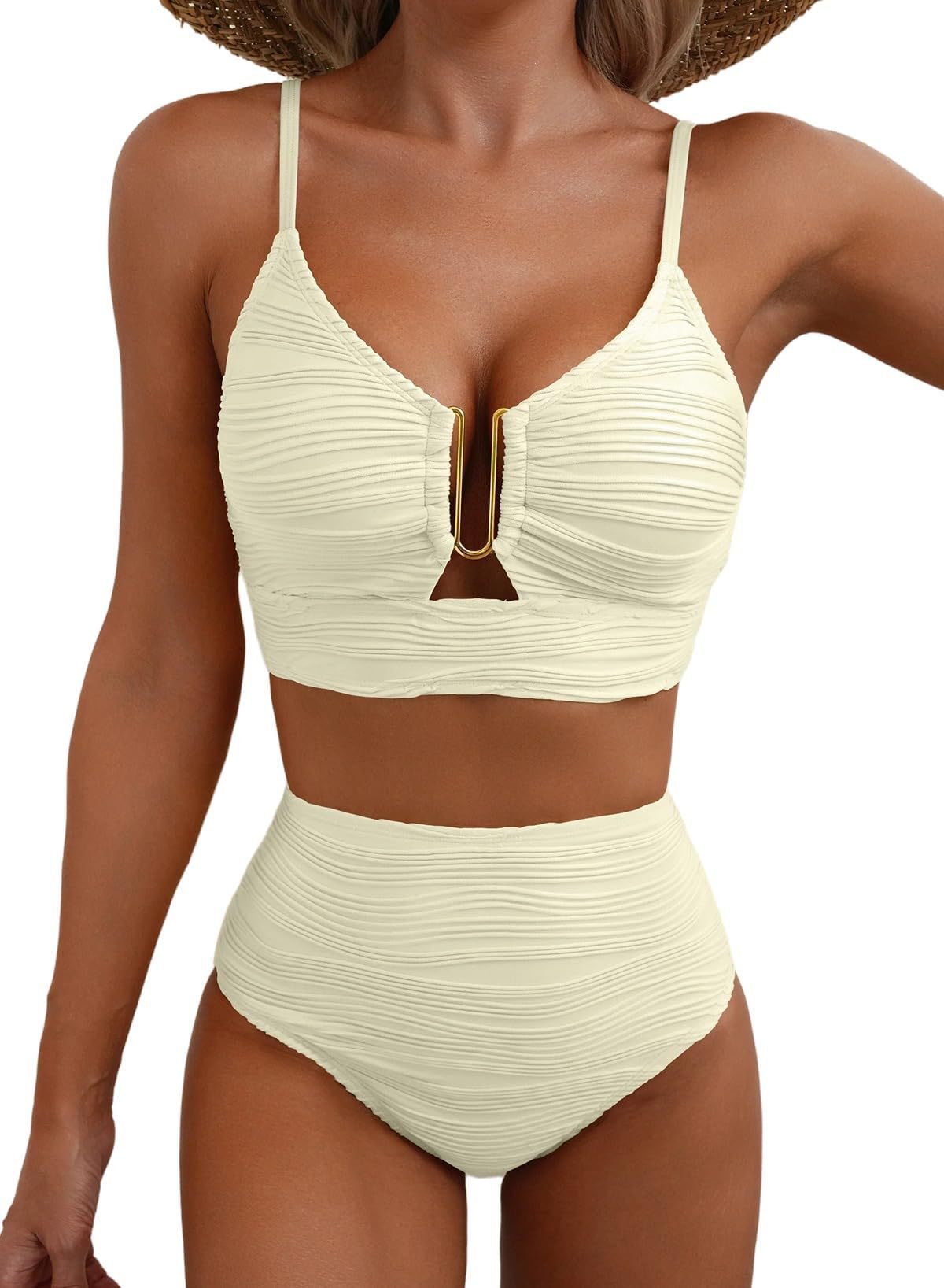 Ruched Elegance – High Waist Chic with a Modern Twist Bikini V-neck Hollow Swimsuit High Waist Women