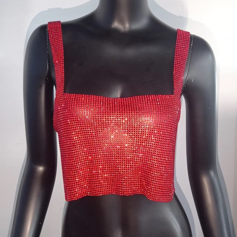 Bling Rhinestones Party Crop Top Full Diamonds Sequins Top