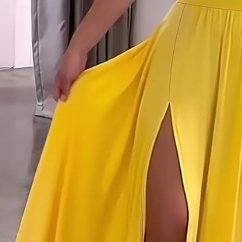 Sexy Deep V Neck Maxi Dress Spaghetti Strap Sleeveless Backless High Slit Long Dress