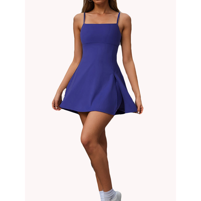Spaghetti Strap Tennis Dress With Shorts Workout Side Slit Active Golf Dresses