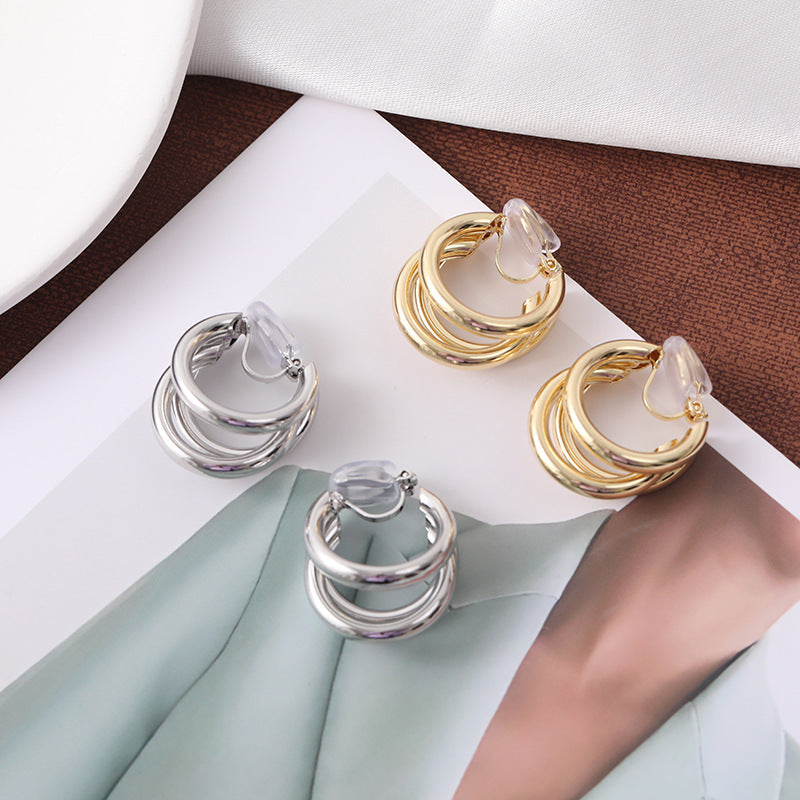 925 Silver Needle Three-dimensional Three-lap Overlapping High-grade Aesthetic Earrings