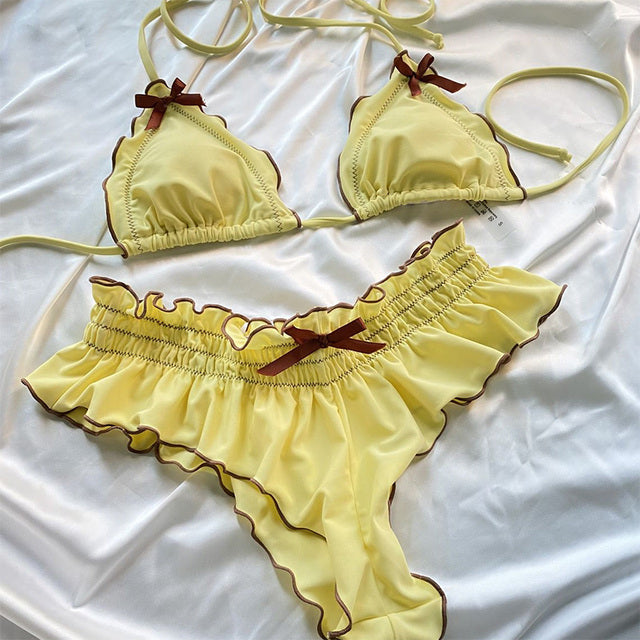 Sexy Two-Piece String Bikini with Matching Cover-Up Skirt Women Floral Swimsuit Summer Bikini Set