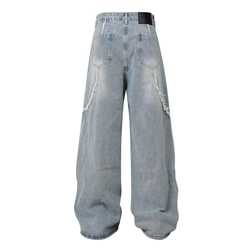 Trendy Ripped Patchwork Flare Jeans Retro Unisex Wear Bootcut Denim Jeans