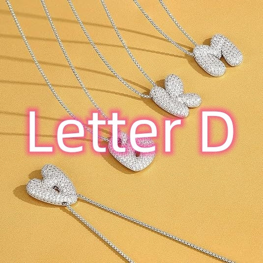 Custom Initial Necklace | Sparkle Alphabet Pendant Brass Zircon Balloon English Letter Necklace