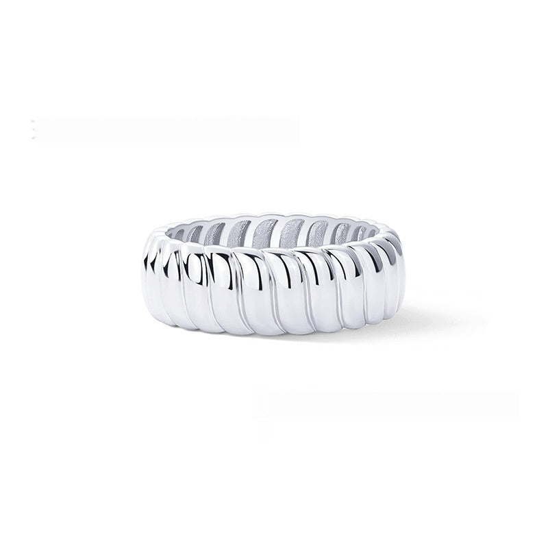 Chic Chunky Silver Tone Wave Pattern Statement Ring Personalized Bread Abstract Ring For Women