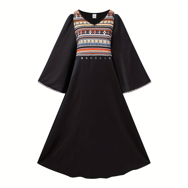Casual Summer Boho Print Dress V Neck Loose Fit Long Maxi Beach Dresses