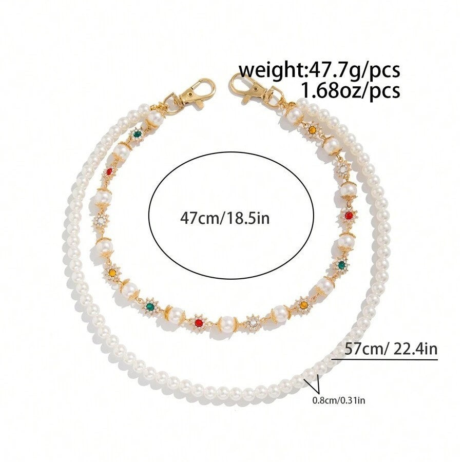 Stylish Pearl & Beaded Jeans Chain Women's Versatile Double Layer Metal Chain