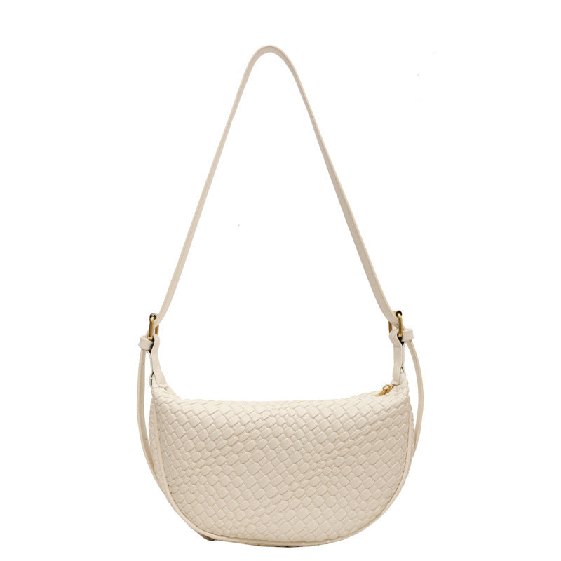 Woven Crescent Shoulder Bag – Casual Textured Sling in Neutral Tones Dumpling Bag Casual Crossbody Shoulder Bag For Women's