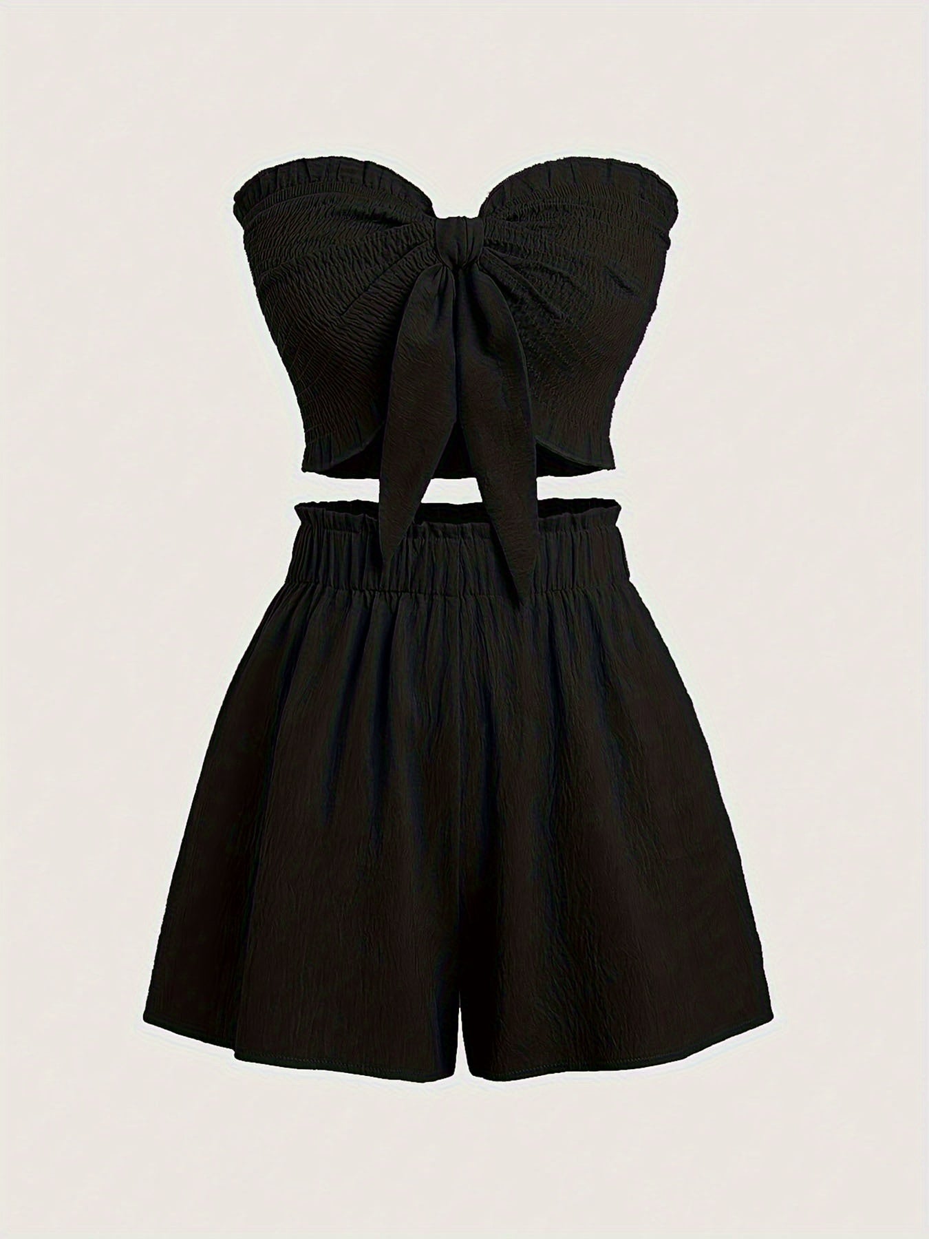 Elegant Resort Party Sleeveless Two-Piece Set Sexy Slim-Fit Stretch Wrap Top With Matching Shorts
