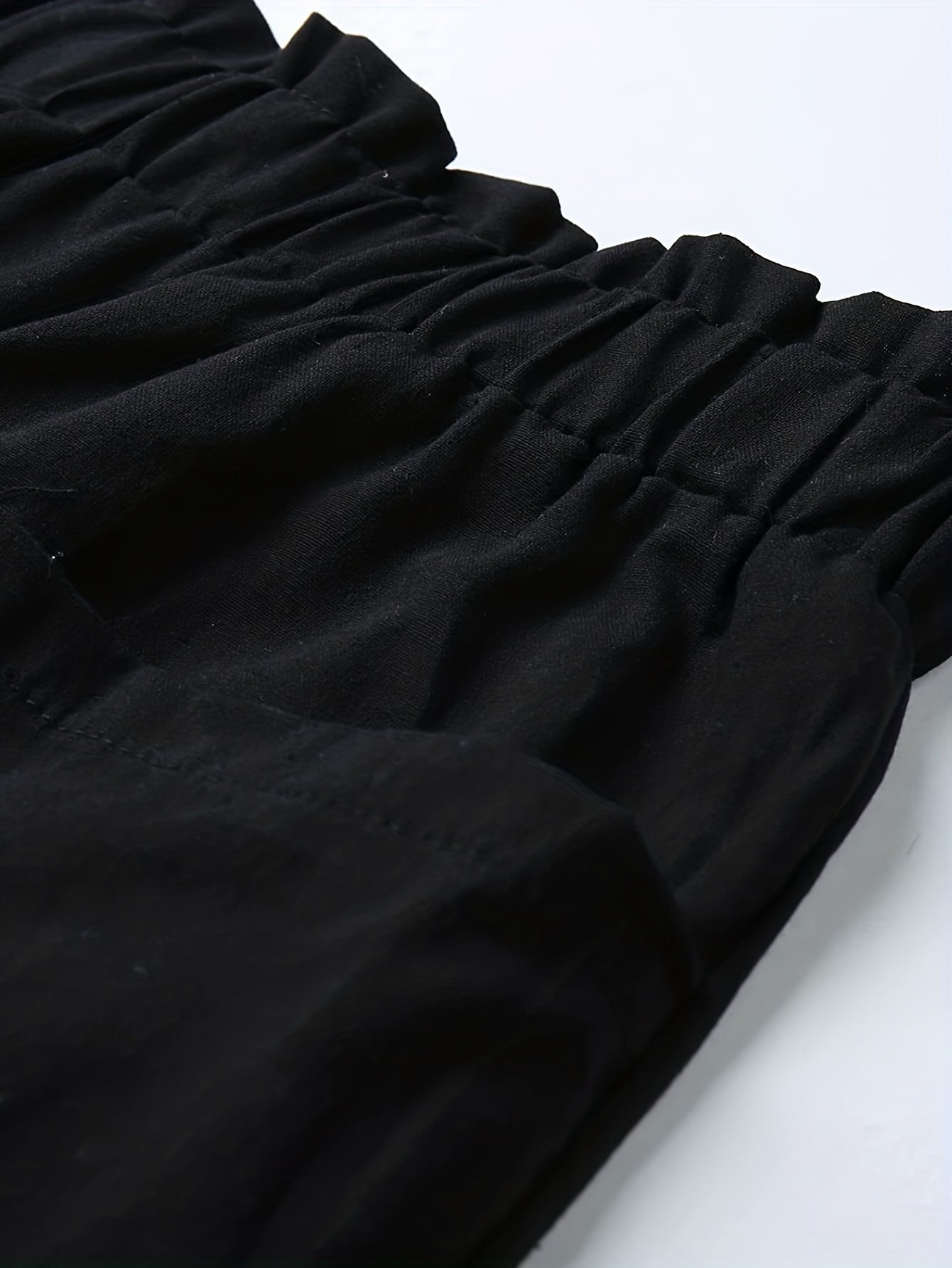 Loose Wide Leg Cotton Material Pocket Solid Elastic High Waist Shorts