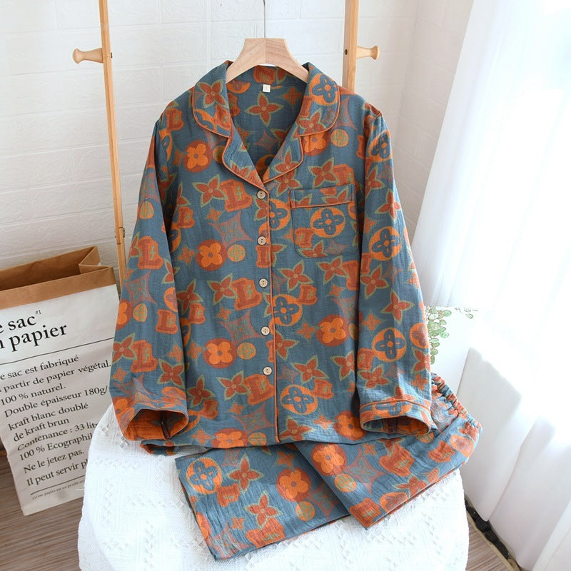 Cozy Printed Cotton Pajama Set - Long Sleeve & Pants Retro New Pure Cotton Pajamas For Women