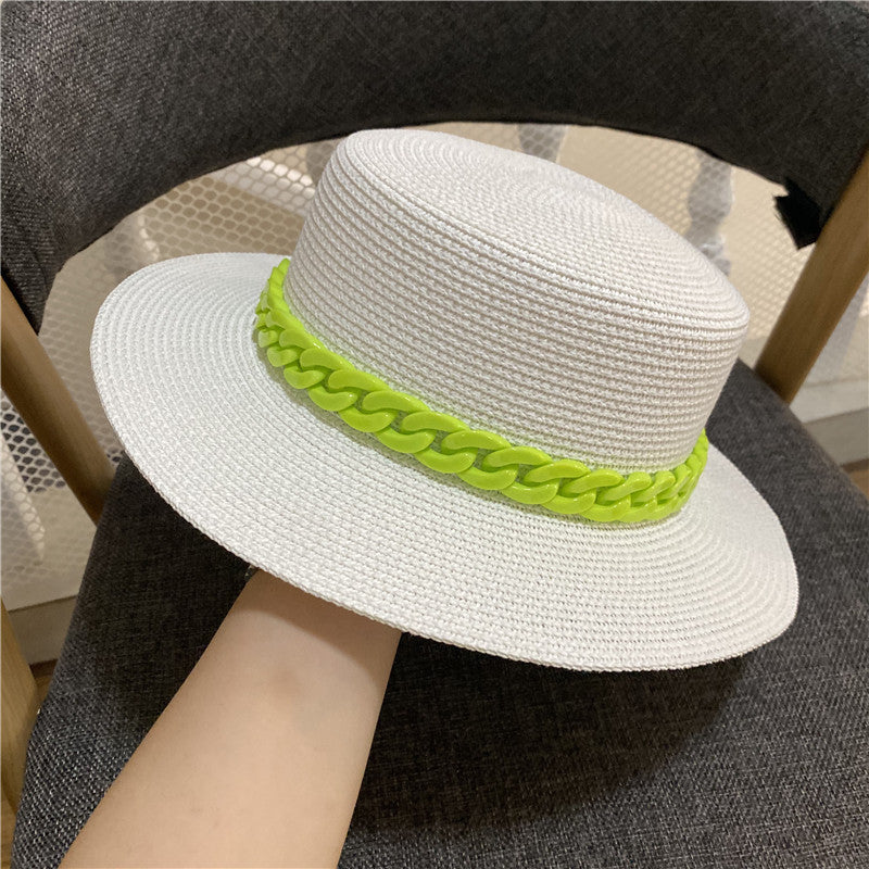 Trendy Summer Beach Hat with Braided Chain Korean Fashion Color Chain With Top Hat