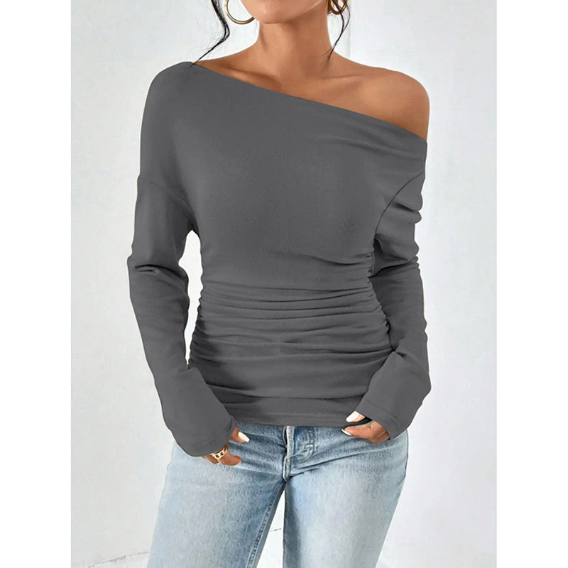 Off The Shoulder Tops Long Sleeve T Shirts Going Out Tops Casual Trendy Ruched Slim Fitted Tees
