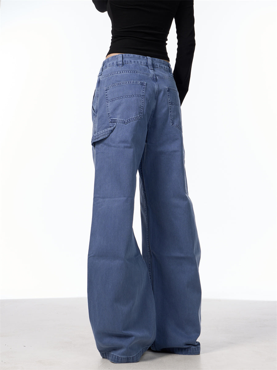 Vintage Wide-Leg Cargo Jeans – Utility Streetwear Style Loose Straight Retro High Street Pocket Design Jeans For Women