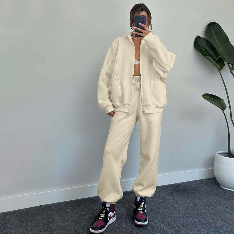 Cozy Core Fleece Set – Zip-Up Hoodie + Relaxed Joggers Sports Suits With Pockets Stand-up Collar Zipper Cardigan And Drawstring Trousers Fashion Jogger Set Outfits Tracksuits Women's Clothing