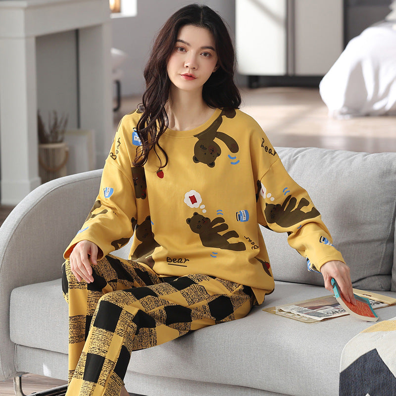 Comfy Women's Cartoon Pattern Sleepwear Set Loose Print Pajamas Women Autumn Winter Pajama Set Long Sleeves And Trousers Elegant Sleepwear Girl Loungewear Home Clothes