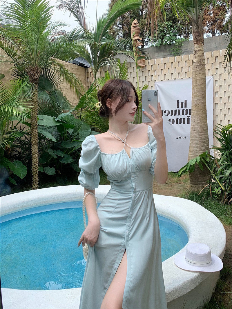 Aesthetic Chic Square Neck Maxi Party Wear Dress