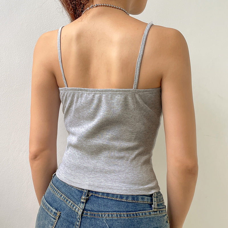 Girl Style Fashionable Knitted Lace Patchwork Round Neck Navel Short Vest