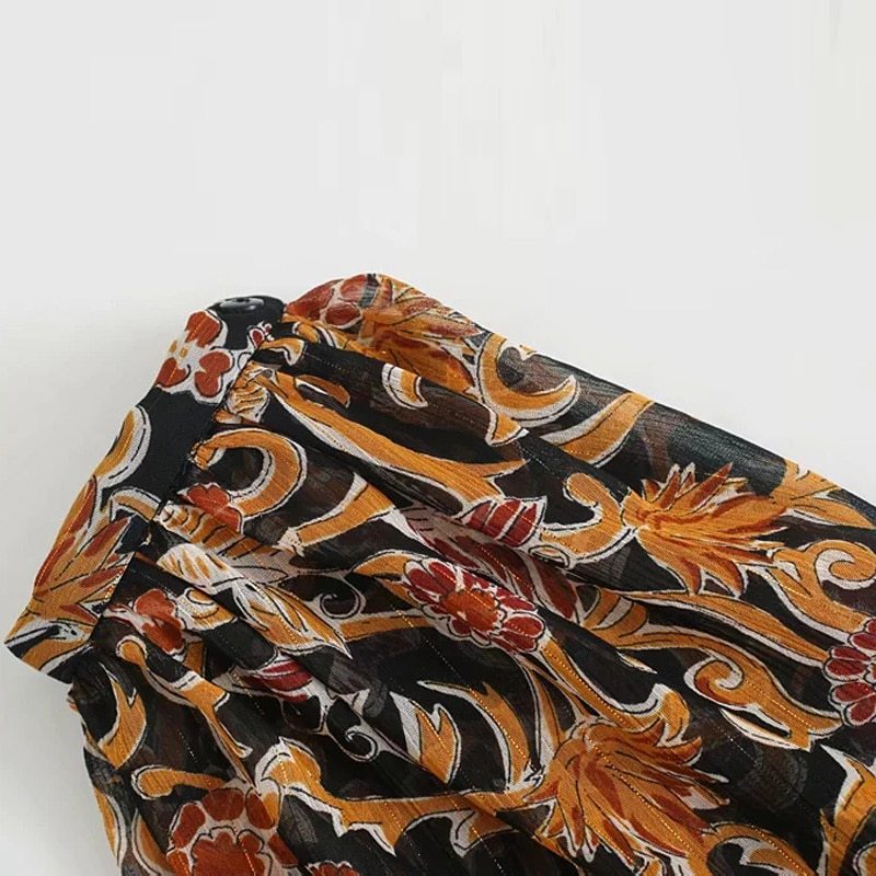 Floral Retro Printed V-neck Long sleeves Tulle Dress Woman vintage Goth Long dress