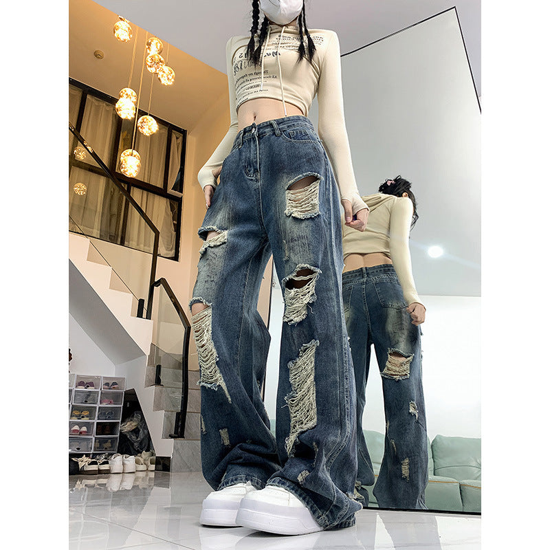 American Retro Ripped Lazy Loose Jeans For Women