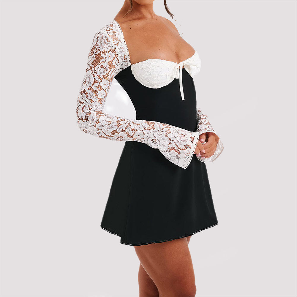 Corset Lace Long Sleeve Dress Sexy Y2K Backless Lace Up Short Dresses Women's Clothing