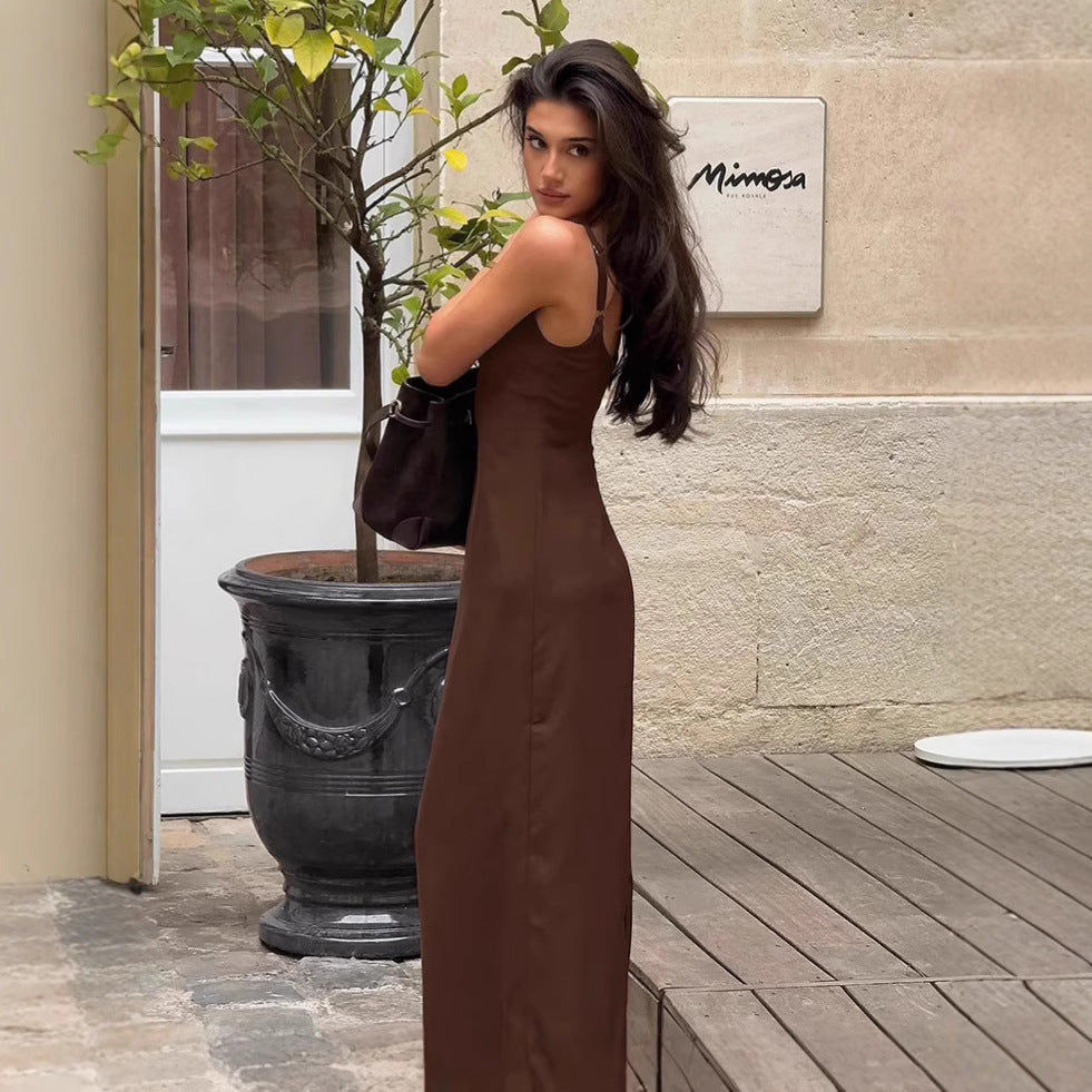 Sexy Brown Dress Sling Basic Women's Dress