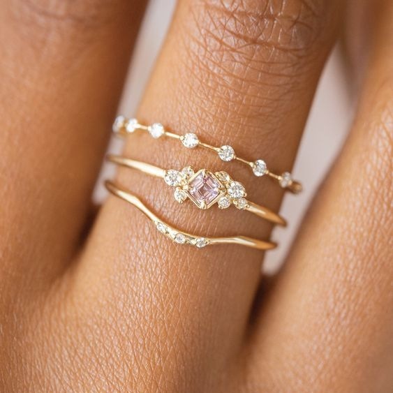 Dainty Gold & Gemstone Stacking Ring Sets | Multi-Band Layering Rings Gold Ring Fashion Ladies Three-piece Set