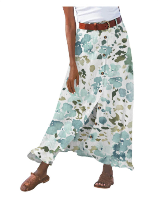 Fashion Cotton Linen A-Line Hip Mid Waist Long Skirt