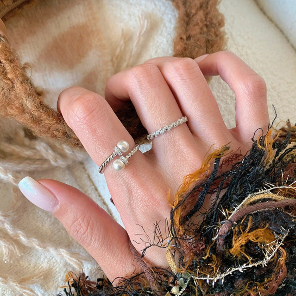 Special-interest Design Twist Double Pearl Ring For Women