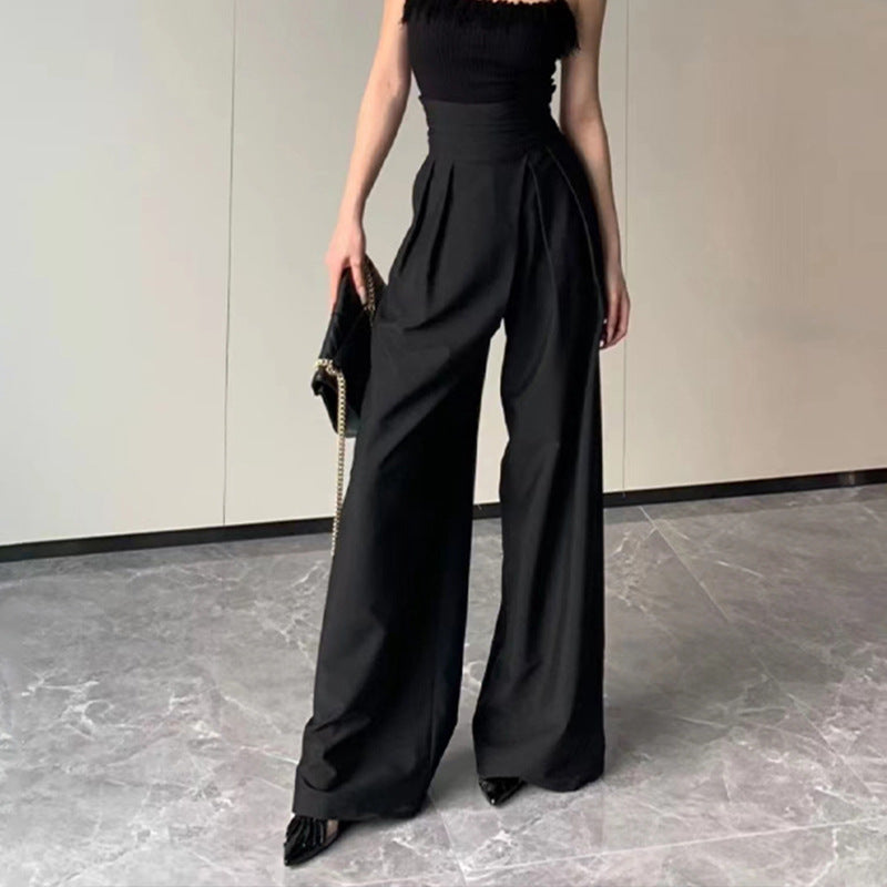High-Waist Draped Wide-Leg Trousers – Elegant & Empowered Fashion Drooping Wide-leg Pants Women