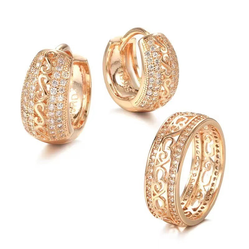 Luxurious Micro-Pave Crystal Eternity Ring & Hoop Set Diamond Hollow Ring Elegant And Elegant