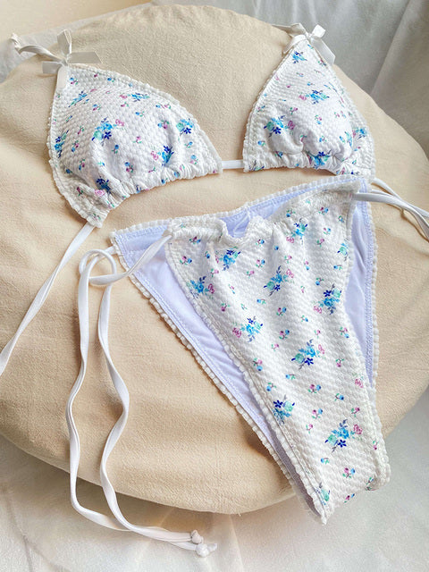 Sexy Two-Piece String Bikini with Matching Cover-Up Skirt Women Floral Swimsuit Summer Bikini Set