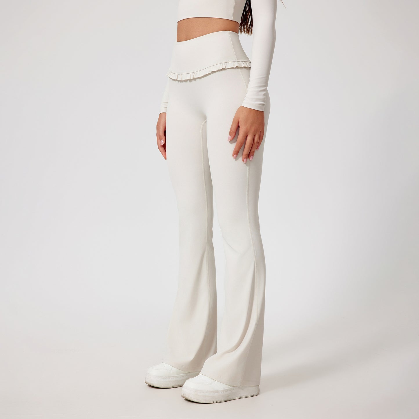 Flare & Flex Ruffle Pants – Sweet Details, Fierce Comfort High Waist Hip Lift Lace Nude Feel Yoga Pants Running Fitness