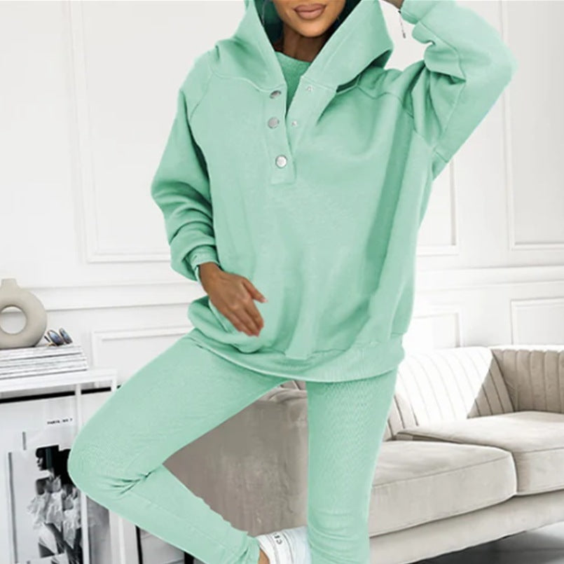 3-Piece Lounge Set – Cozy, Chic & Effortlessly Stylish For Women's Sports Suit Loose Hooded Pockets Sweatshirt And Vest And Slim Trousers