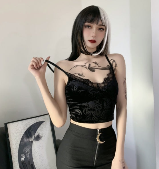 Personality Lace Suspender Top Crop Vest For Women