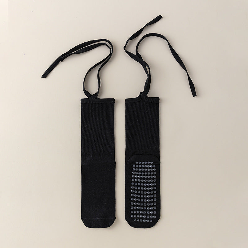 Anti-slip Cross Lace-up Yoga Pilates Dance Dopamine Sports Wear Mid-calf Socks