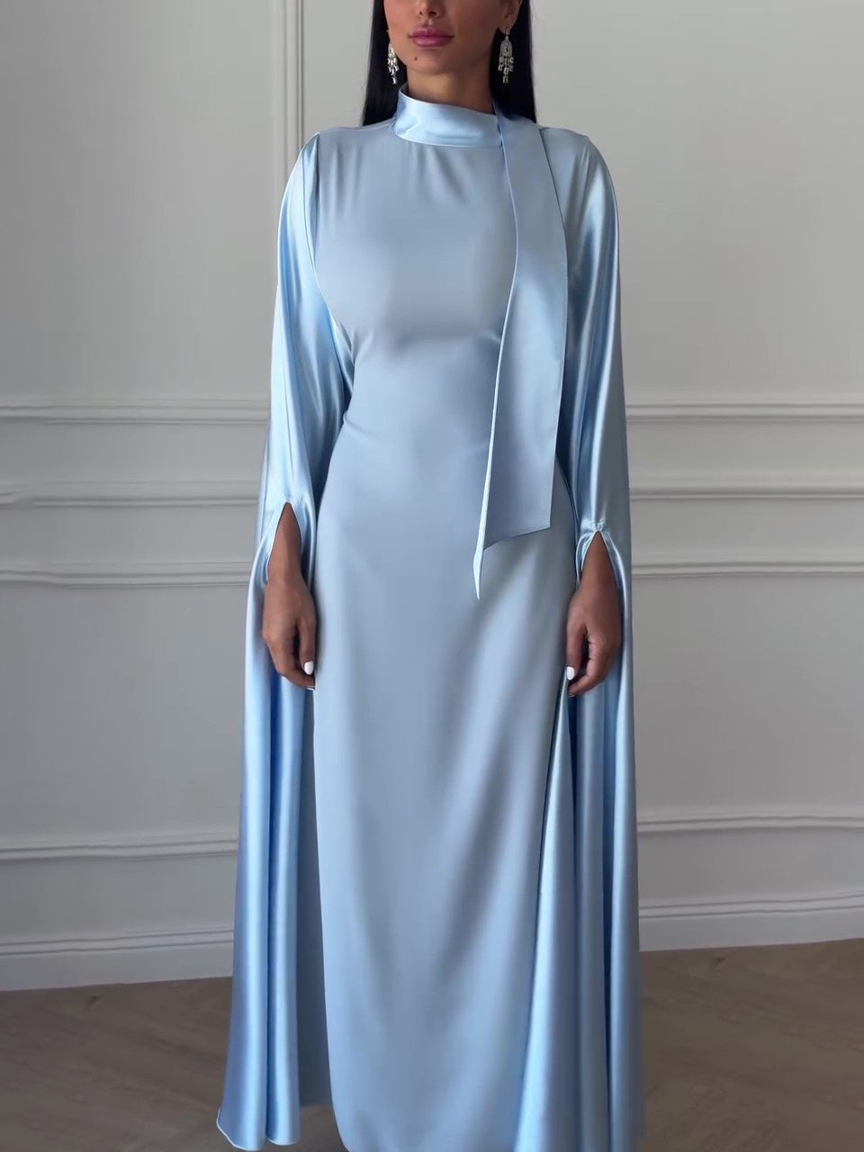 Elegant Blue Bucket Modest Seam Maxi Bodycon Dress