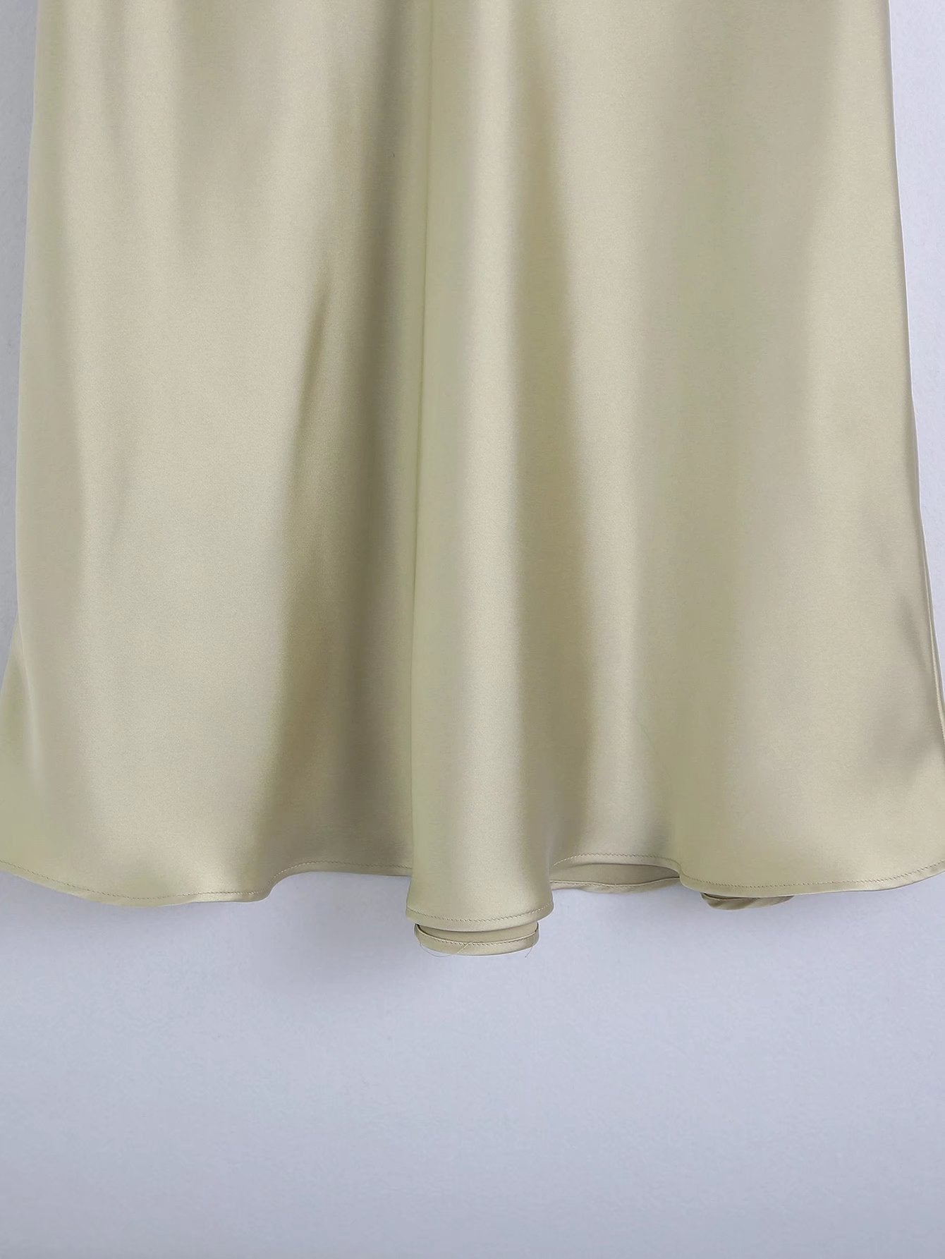 High Waisted Silk Satin Midi Skirt