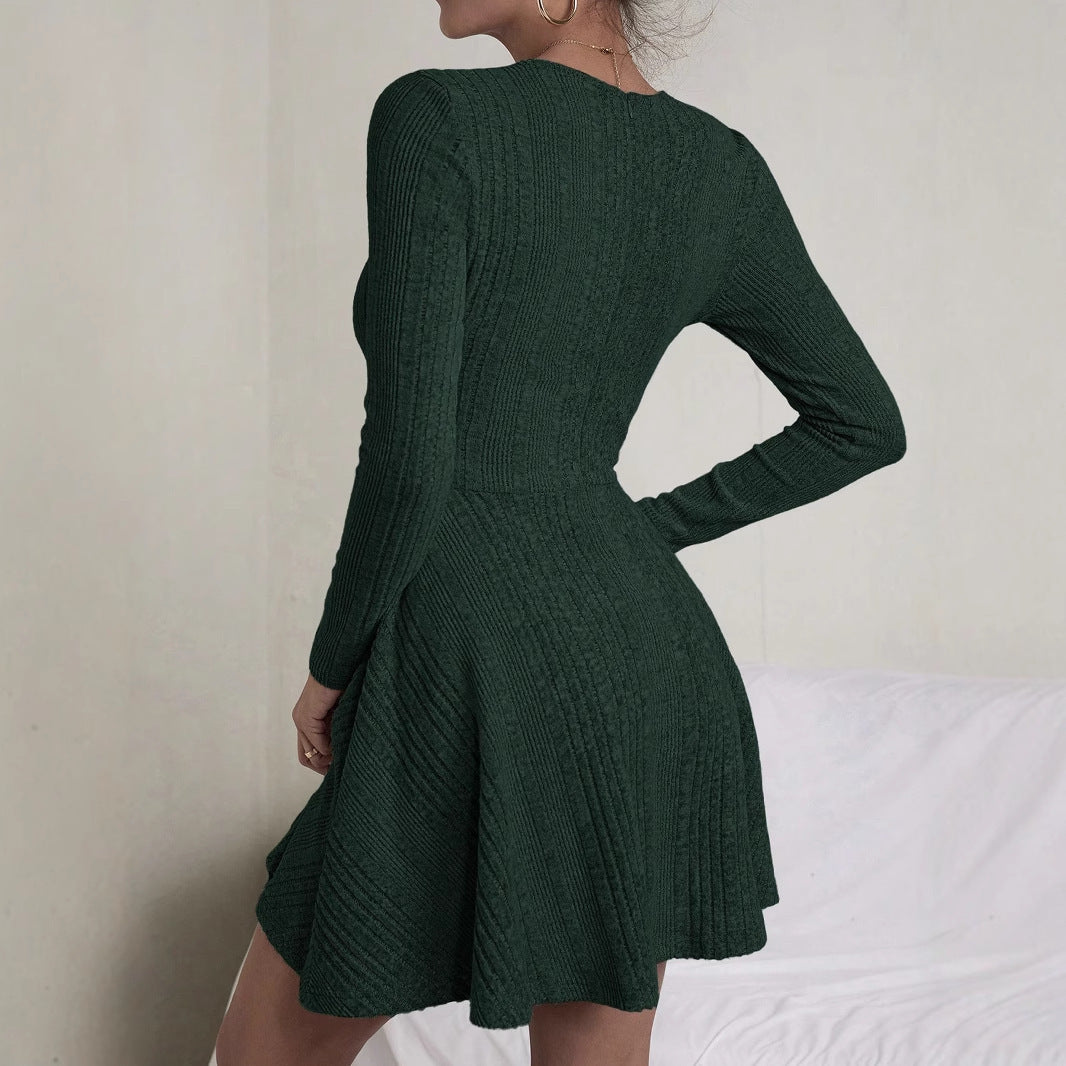 Elegant Rib Knitted Skirt Solid Color For Women's