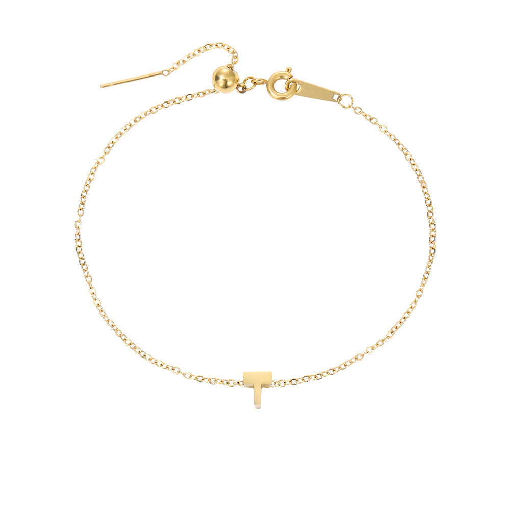 Minimalist Initial Charm Bracelet – Personalized Elegance in Gold & Silver 26 Letters Fashion Personality Stainless Steel Letter Bracelet