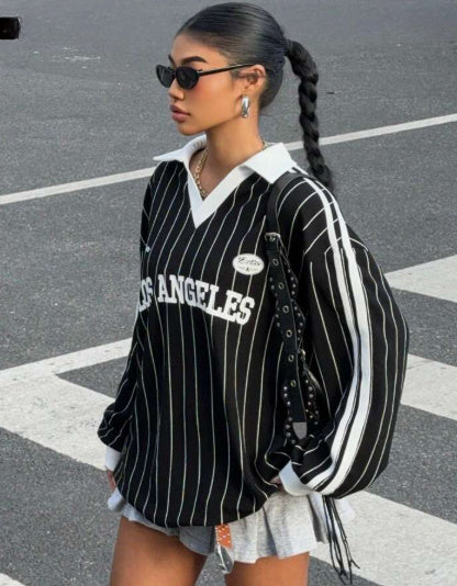Striped Letter & Numeral Print Active T-Shirt