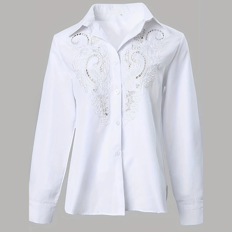 Contrast Lace Long Sleeve Tops Button Down Shirts Dressy Casual Blouses Fall Fashion Clothes