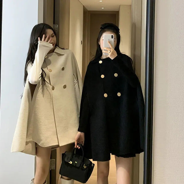 Élan Cape™ Classic Double-Breasted Cape Coat – Chic & Cozy Elegance Cape Top Women's Korean-style Loose