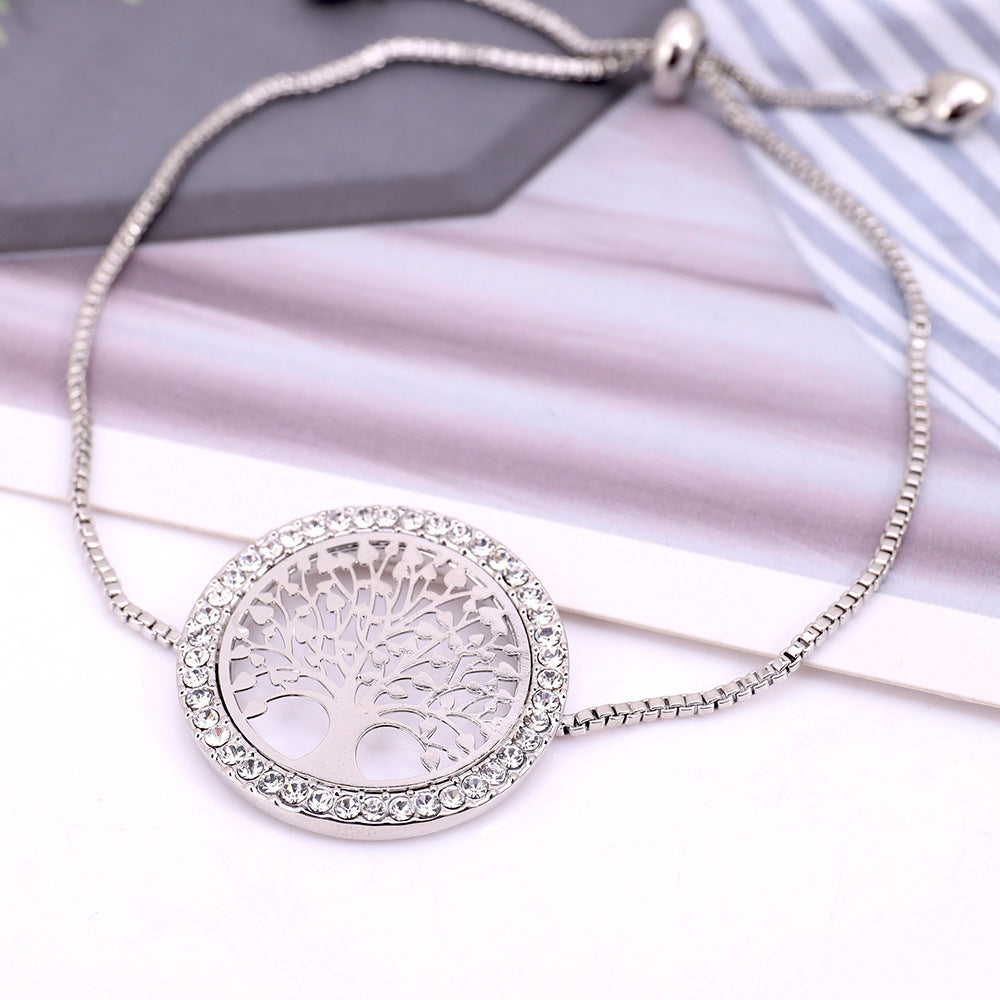 Sparkling Crystal Tree Charm Bracelet New Gold Metal Creativity Lucky Tree Bracelet