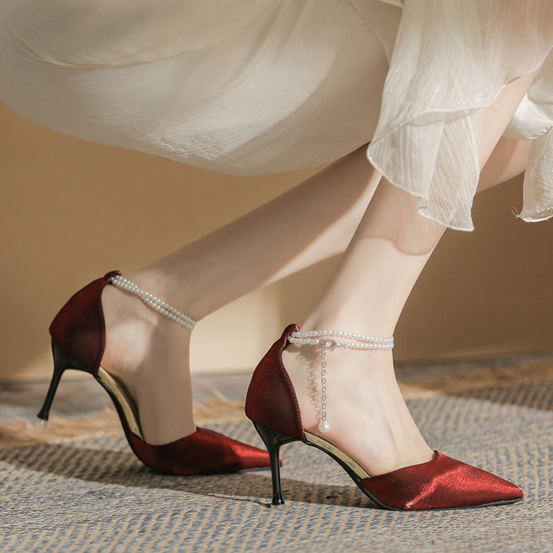 Pearl Ankle Strap Heels – Elegant 6cm & 8cm Heels for Parties & Occasions