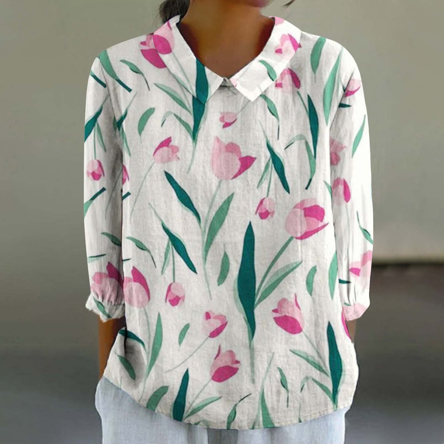Floral Print Linen Shirt– Casual Long Sleeve Button-Up Shirt Retro Chinese Style For Women's