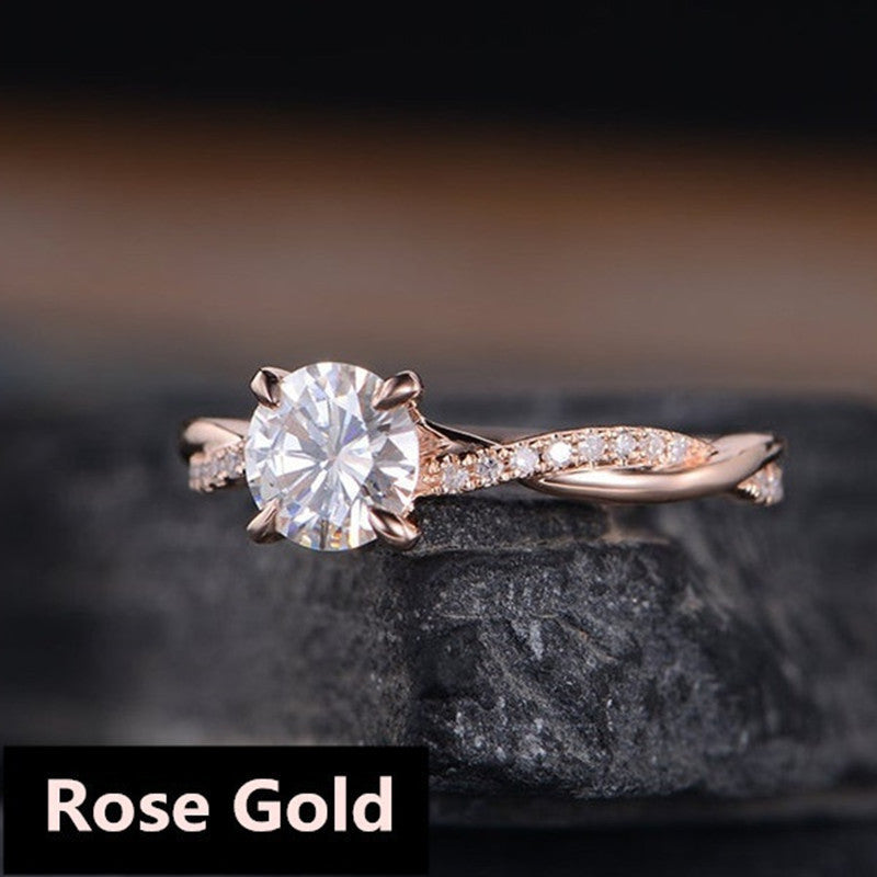 Promise Ring with Crystal Stone & Micro Pave Swirl Design European And American Simple Plated 18K Gold Ring