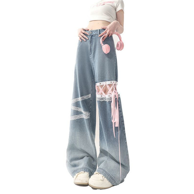 Classic Style Summer Thin Lace Lace Cut-off Jeans
