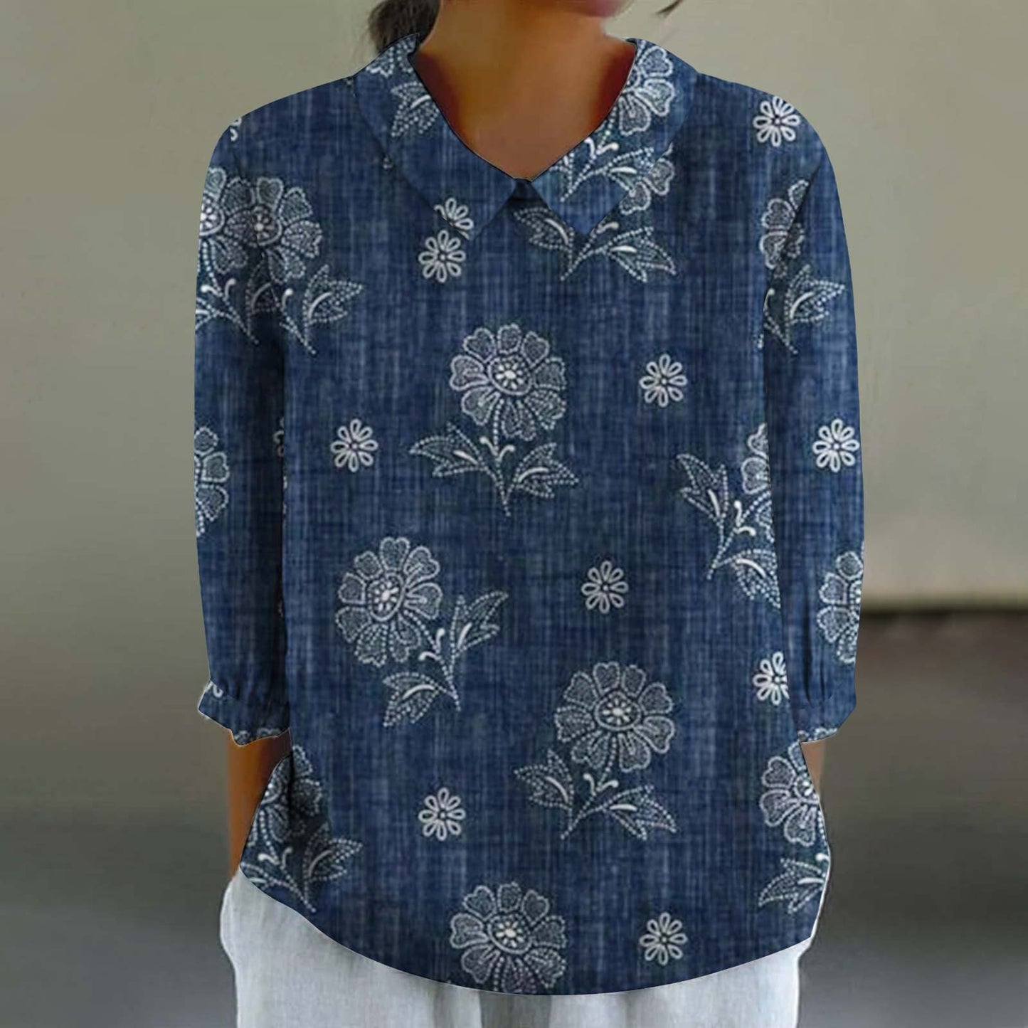 Floral Print Linen Shirt– Casual Long Sleeve Button-Up Shirt Retro Chinese Style For Women's