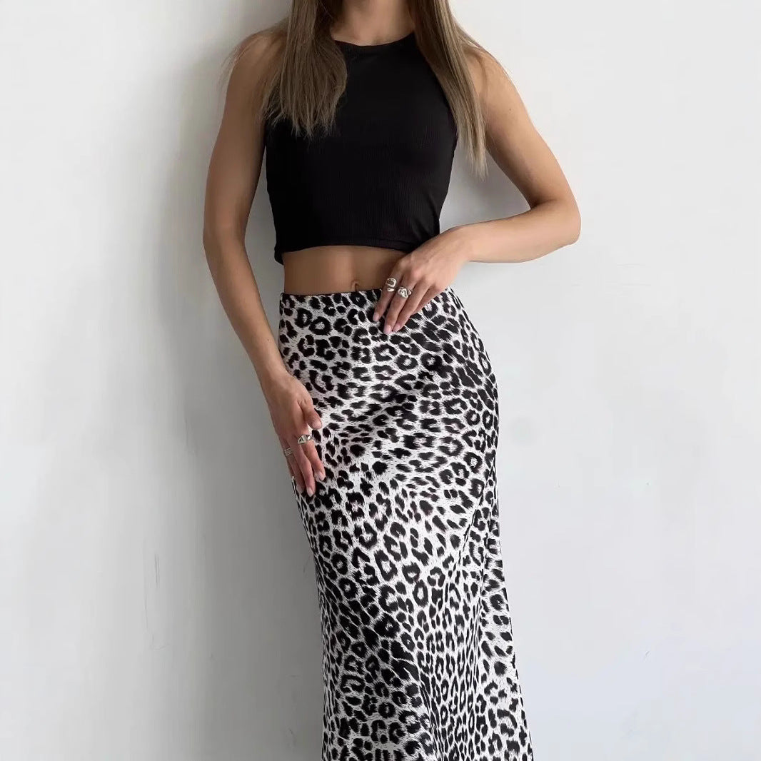 Leopard Fishtail High Waist Casual Skirt For Women's